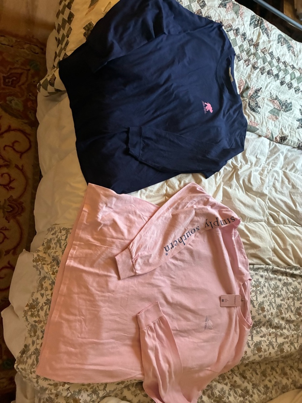 Navy Long Sleeve Tee with Pink Logo + Pink 'Simply Southern' Long Sleeve Tee
